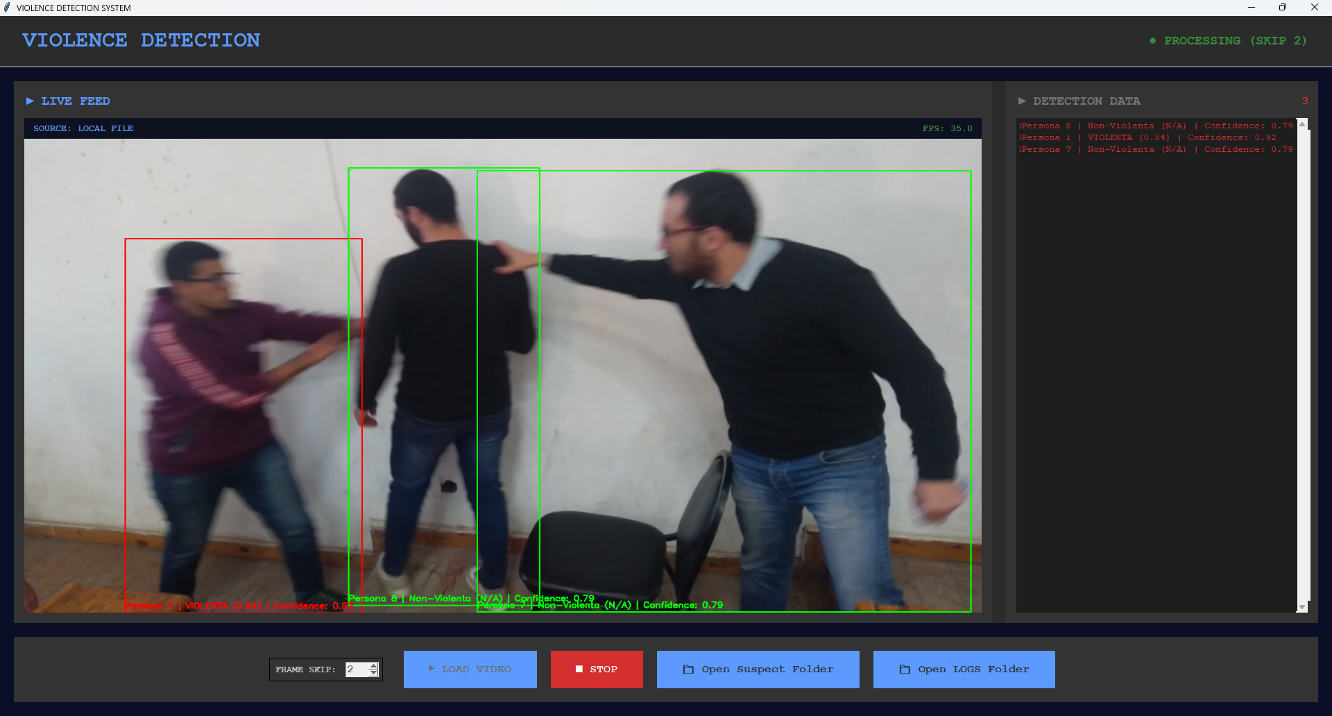Violence Detection GUI Screenshot